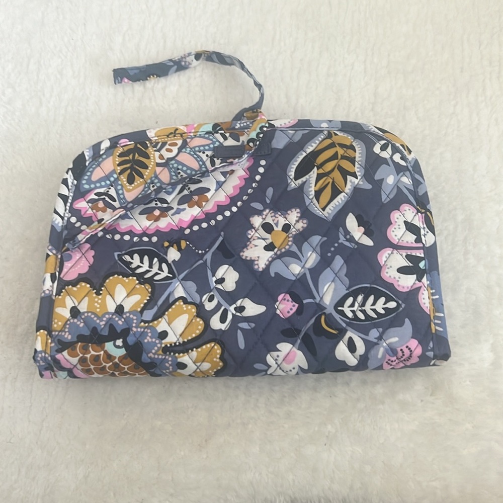 Vera Bradley Quilted Wristlet Clutch in Navy, Mustard, Pink & White Floral